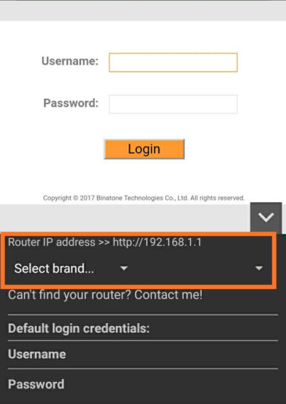 Antarmuka halaman login administrator router di aplikasi halaman konfigurasi router