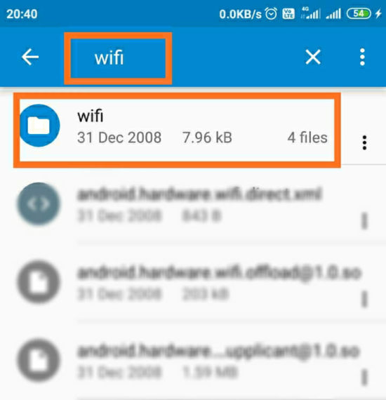 Mencari folder wifi di aplikasi ES File Explorer untuk menemukan kata sandi WiFi yang tersimpan