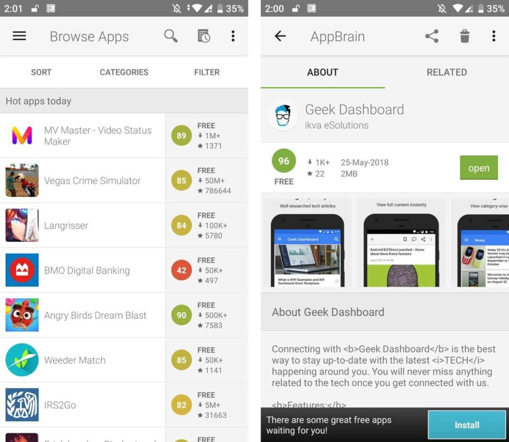 Appbrain Google Play Store antarmuka pengguna alternatif