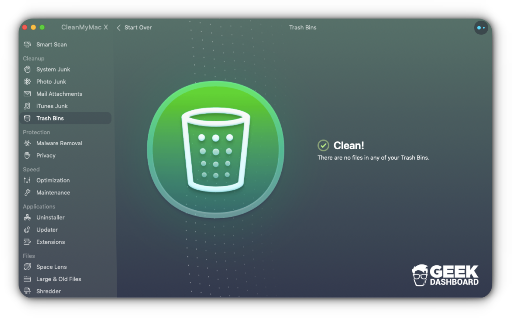 CleanMyMac X Tempat sampah