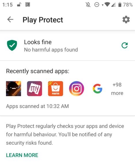 Ikon pengaturan Google Play Protect