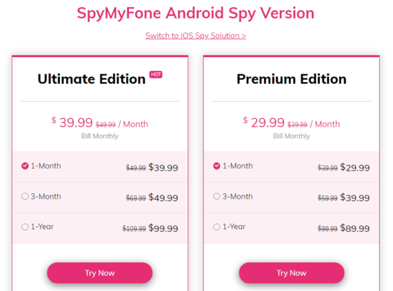 Giá và gói SpyMyFone