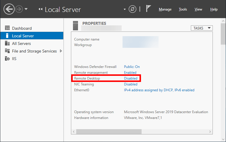 Klicka på Inaktivera lokal server Windows-server hur du aktiverar fjärrskrivbord