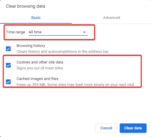 chrome delete browsing data Ada kesalahan saat mengunduh file Anda di Dropbox 
