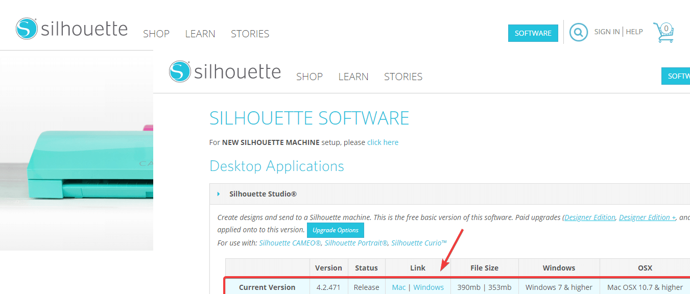 Halaman pengunduhan situs web Silhouette - Silhouette berjalan lambat