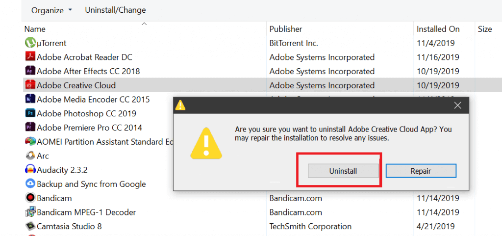 Adobe Creative Cloud не удалось инициализировать