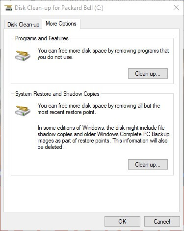 disk cleanup lebih banyak opsi kesalahan 0x80070780