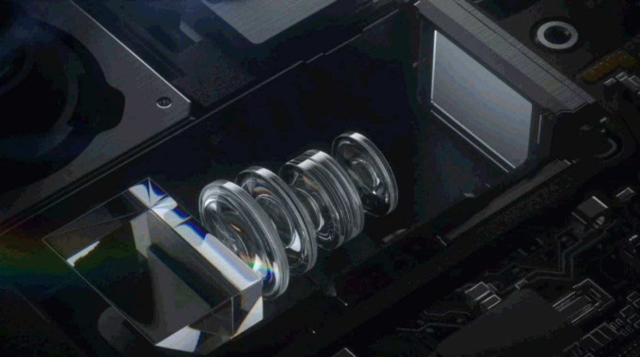 Una configuración de cámara plegada o de periscopio monta el sensor y las lentes principales en su lado y refleja la luz usando un prisma o espejo. [Image via Huawei]