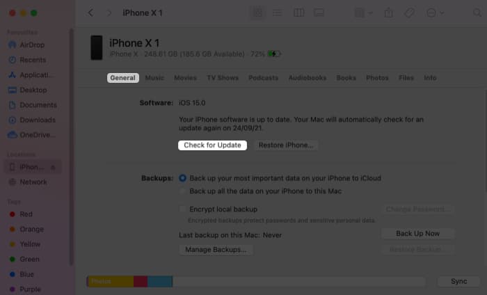 Haga clic en verificar para actualizar desde Mac