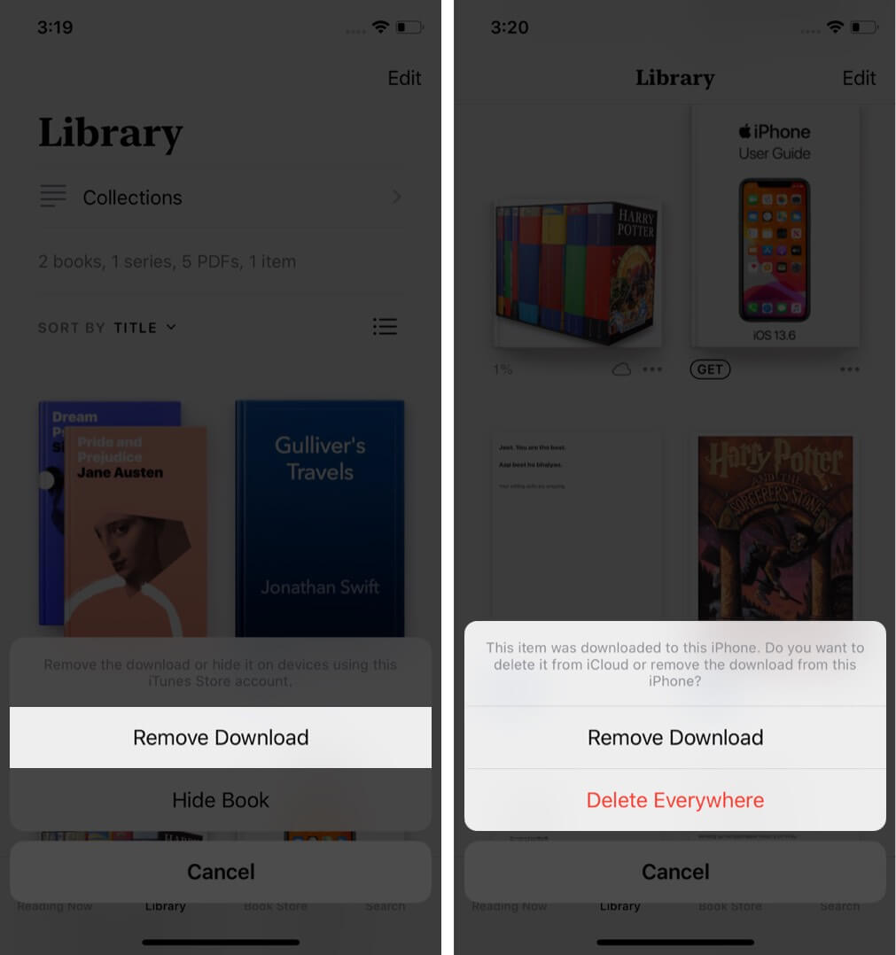 eliminar un solo libro de la aplicación de libros en el iphone