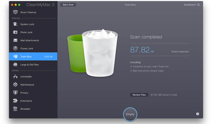 Captura de pantalla del software CleanMyMac Mac Cleaner