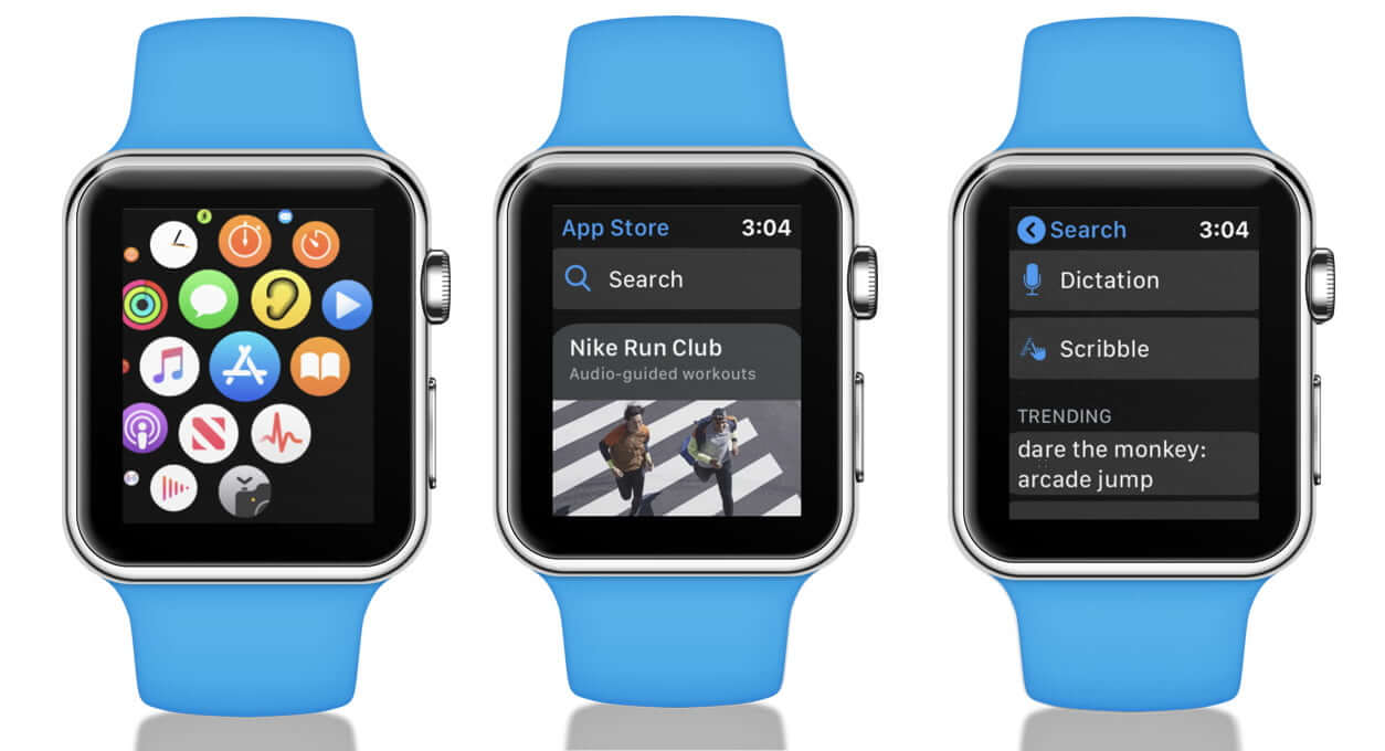 Abra la App Store, toque Buscar, use Scribble en Apple Watch