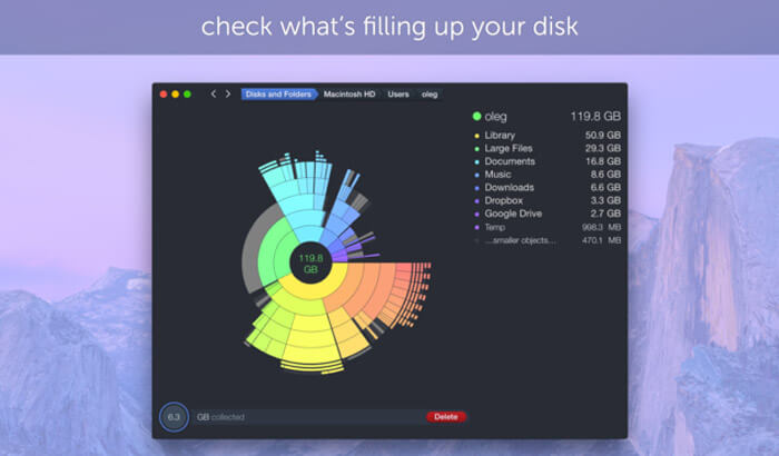 Captura de pantalla del software DaisyDisk Mac Cleaner
