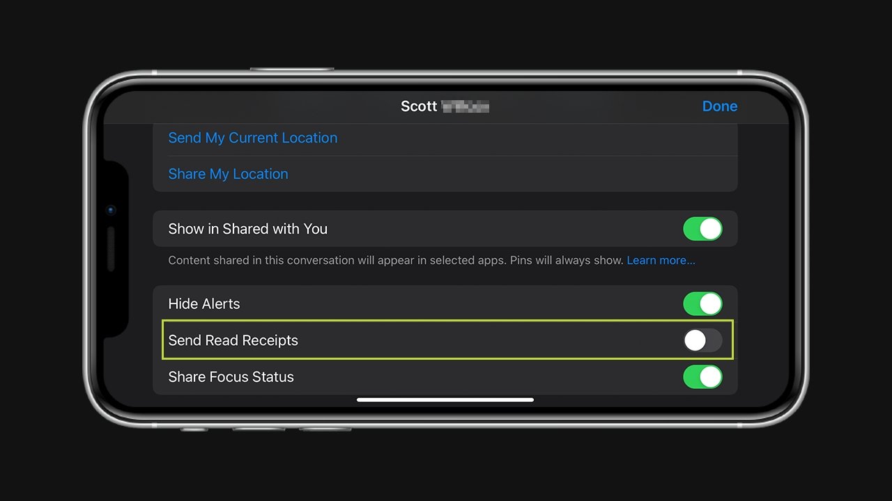 Activar o desactivar los recibos de lectura de una persona a través de iOS 15