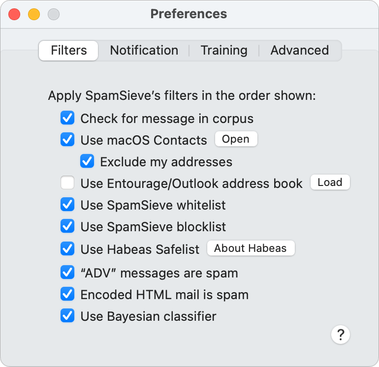 Preferencias del tamiz de spam