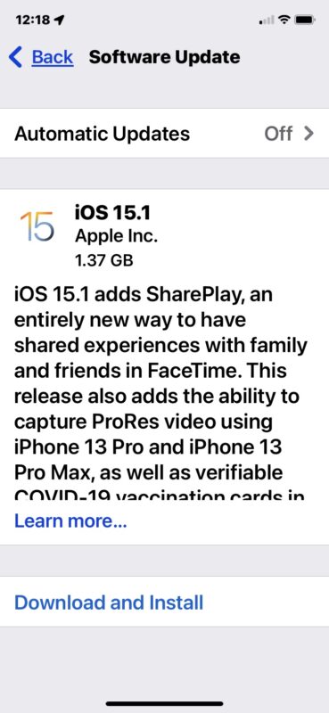 iOS 15.1 descarga de actualización