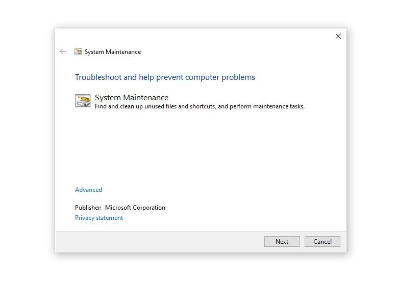 windows solucionador de problemas de mantenimiento del sistema