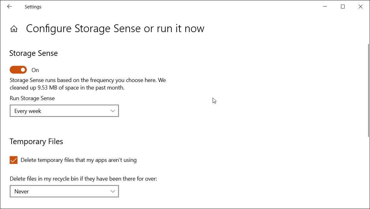 Eliminar archivos temporales usando Storage Sense