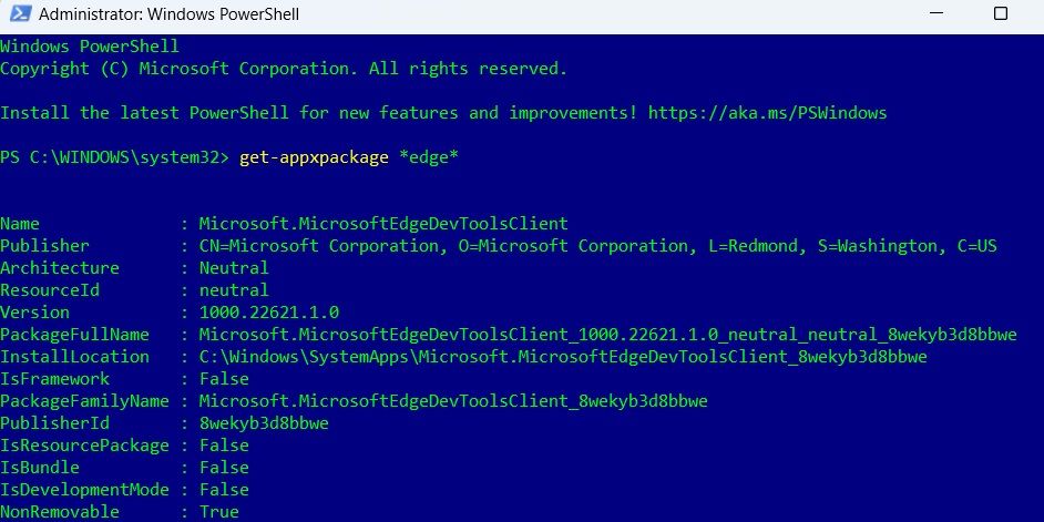 Desinstalar Microsoft Edge con Windows Potencia Shell