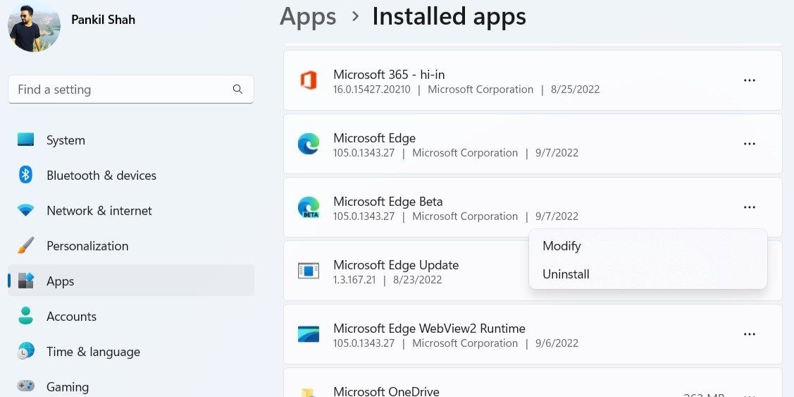 Desinstalar Microsoft Edge Beta de Windows 11  Aplicación de configuración