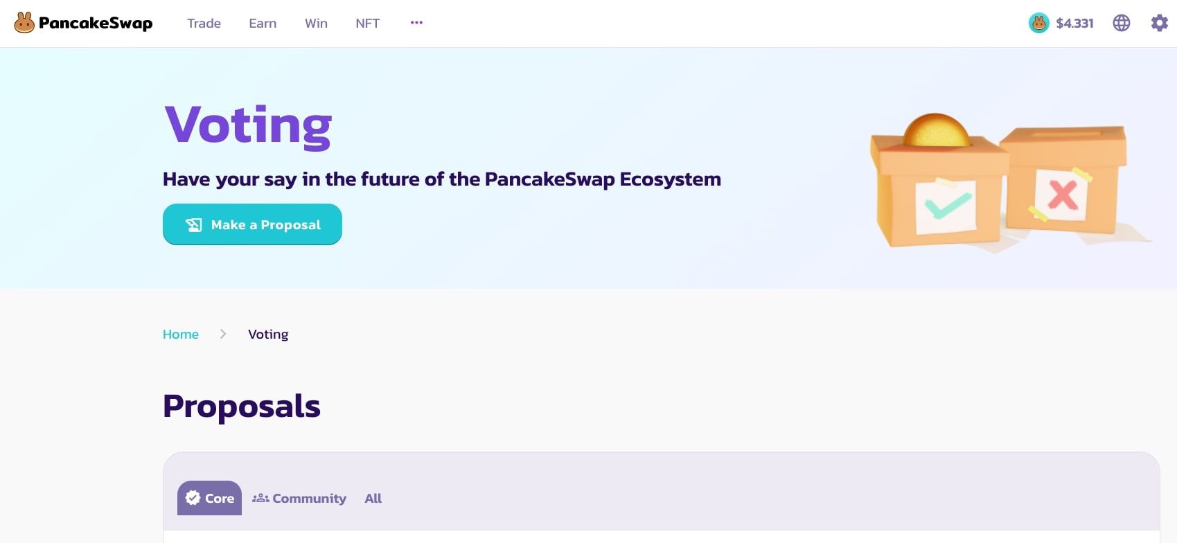 captura de pantalla de la página de votación de pancakeswap