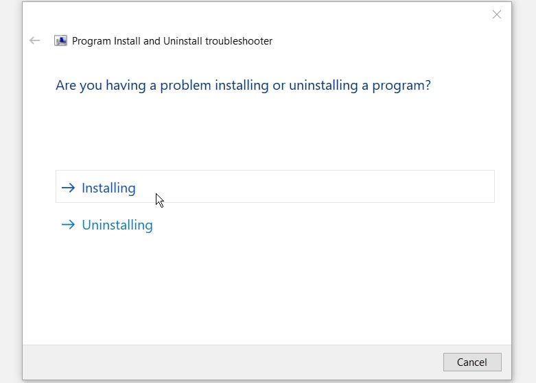Ejecución del Solucionador de problemas de instalación y desinstalación de programas de Microsoft