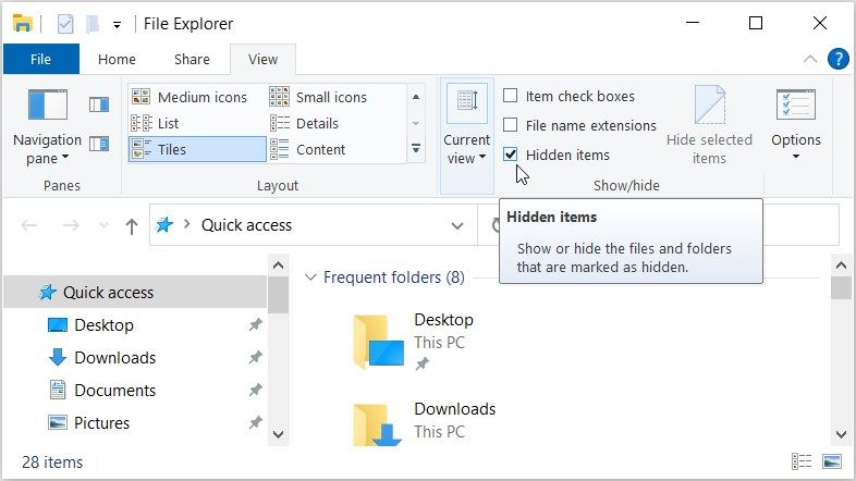 Mostrando archivos y carpetas ocultos en Windows
