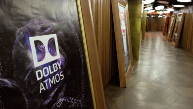 Dolby Atmos logo on a sign in a hallway