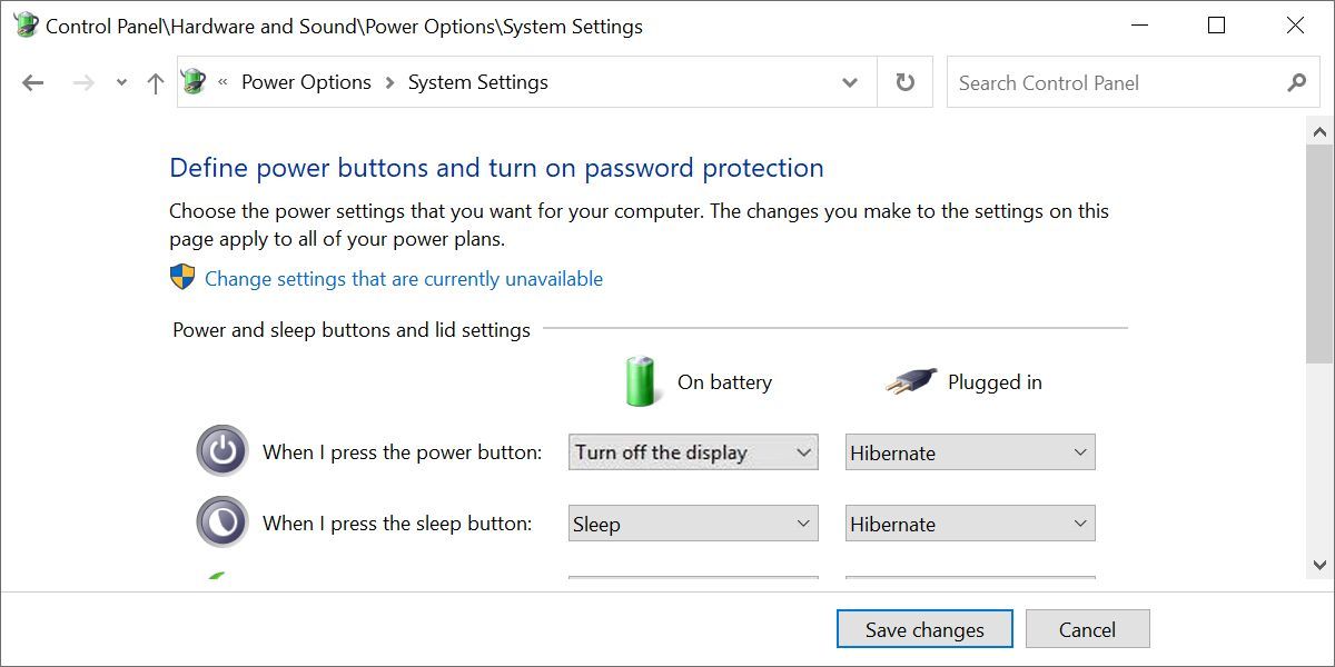 Windows  10 opciones de energía Apague la pantalla con el botón de encendido