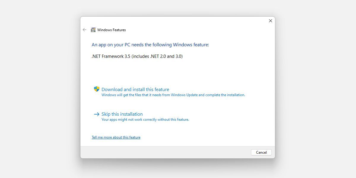 Windows Características Instalación de NET Framework