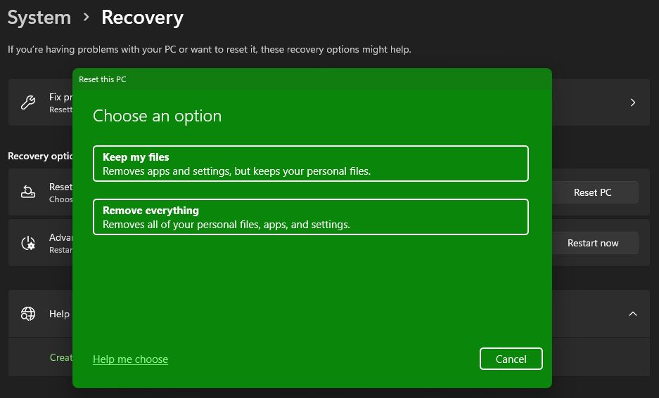Windows 11  Restablecimiento de fábrica Opción Conservar archivos