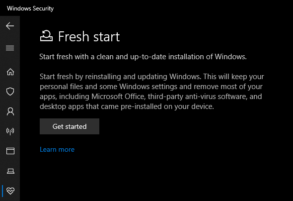 Windows  10 Seguridad Nuevo comienzo