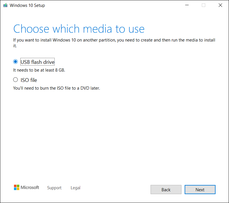 Crear medios de instalación para Windows 10