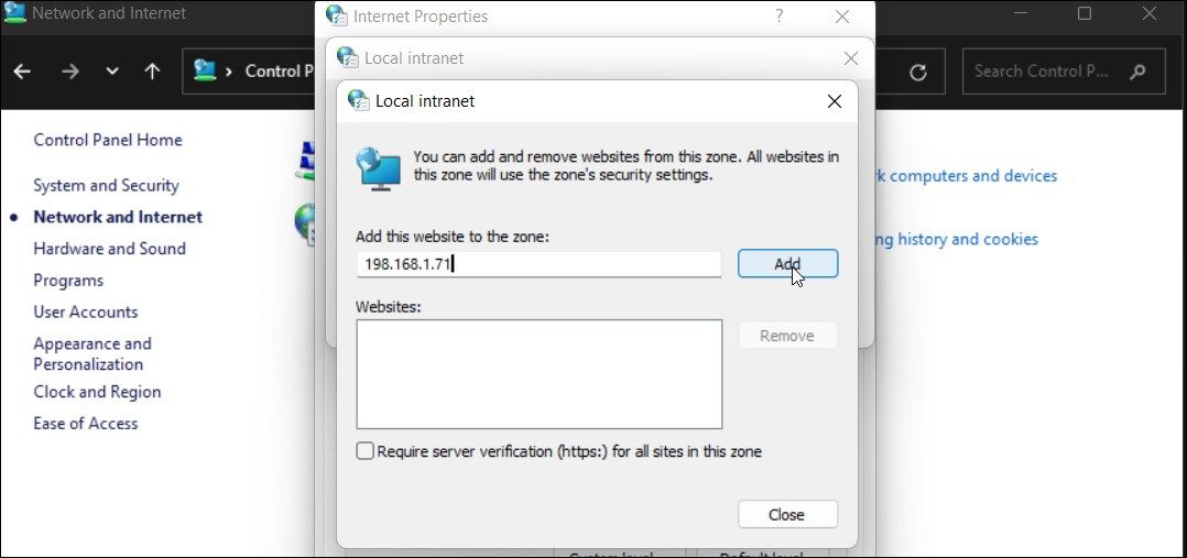 añadir dirección IP intranet local