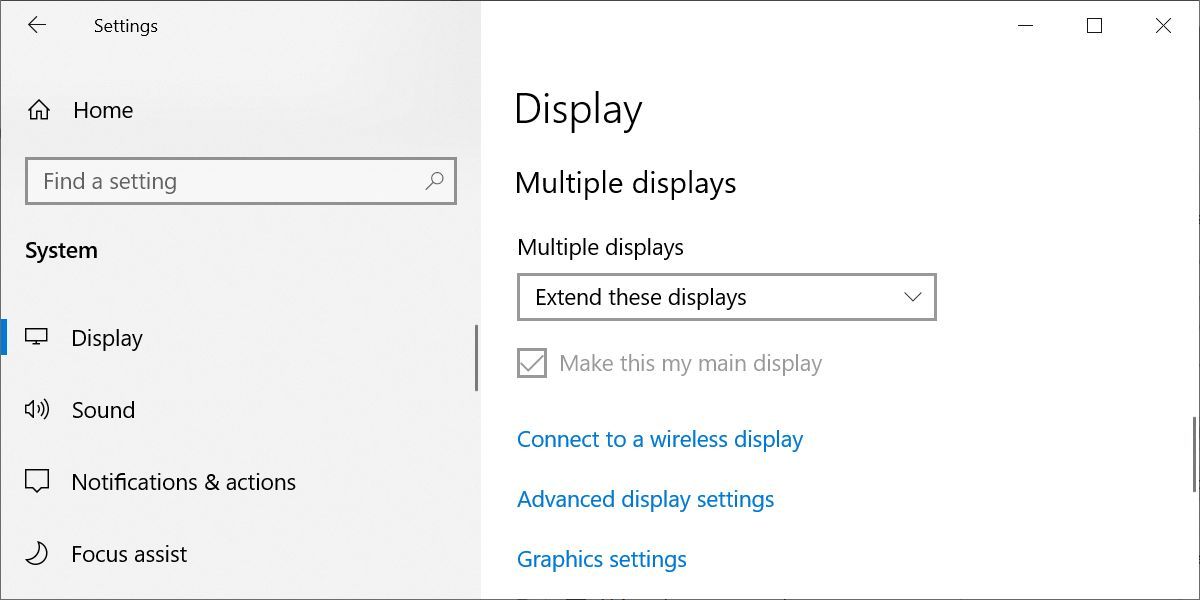 Múltiples opciones de visualización en el Windows 10 Aplicación de configuración.