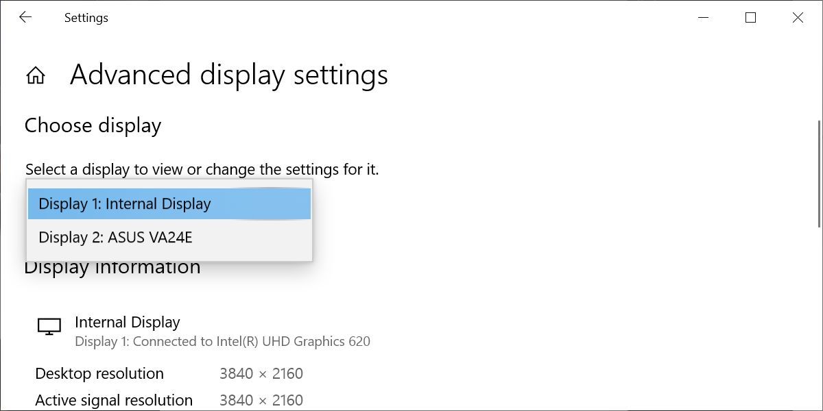 Ajustes de pantalla avanzados en el Windows 10 Aplicación de configuración