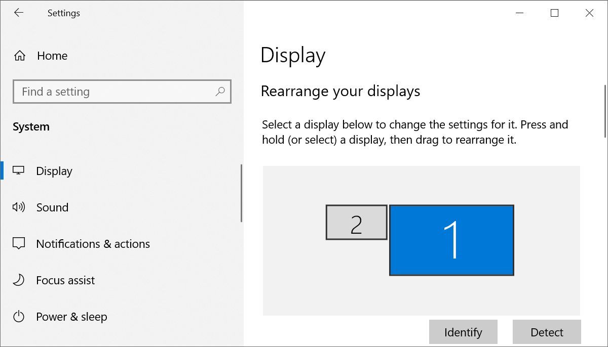Ajustes de visualización en el Windows 10 Menú de configuración.