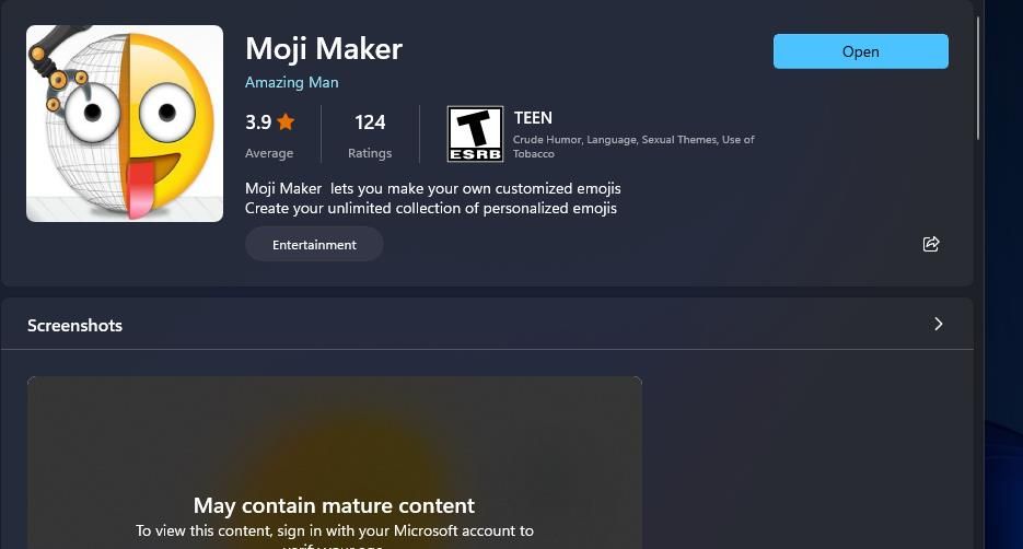 La aplicación Moji Maker en Microsoft Store