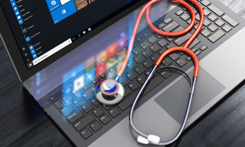 Windows laptop with stethoscope