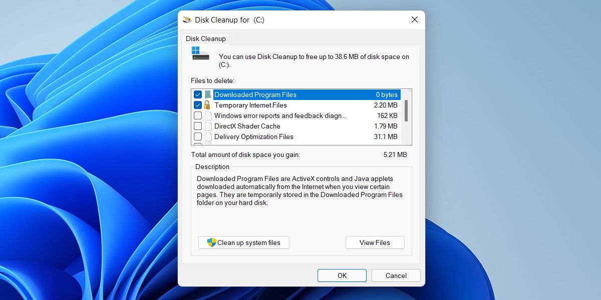 La utilidad Liberador de espacio en disco en Windows 11.