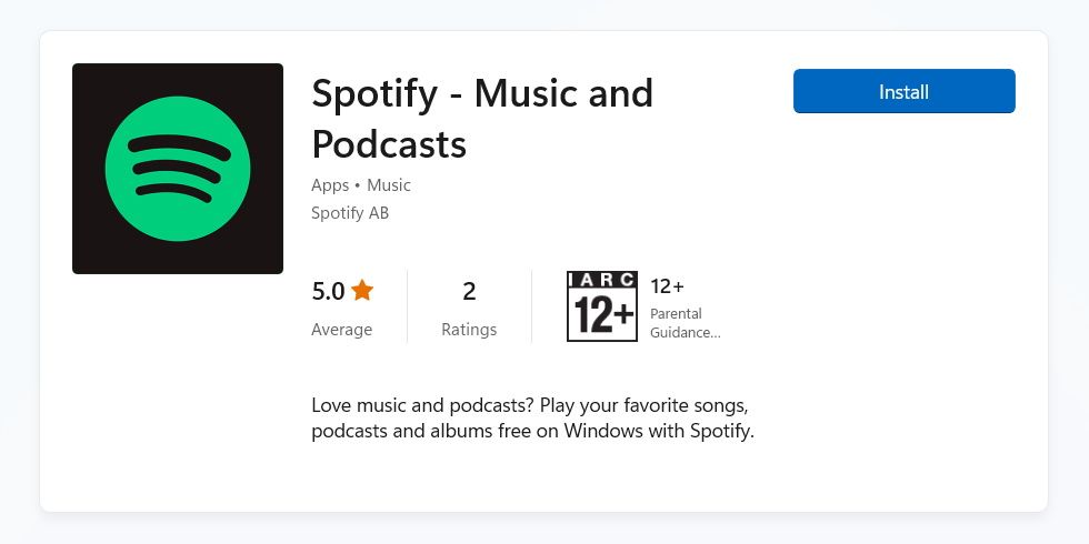 Instalación de Spotify desde Microsoft Store.