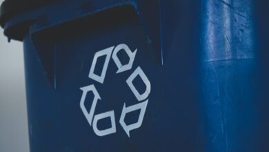 Trash bin with recycle symbol