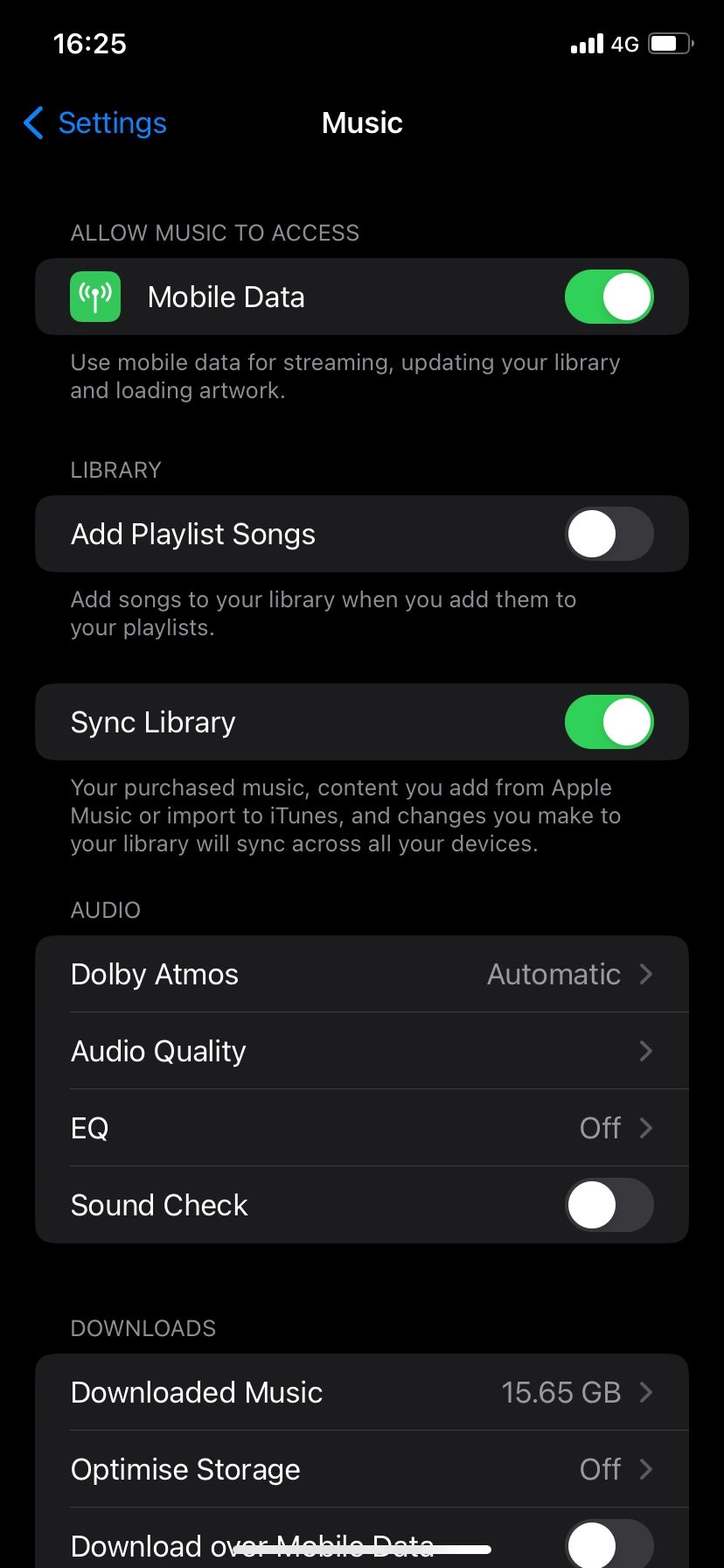 Apple Música en iOS 16 Aplicación de configuración