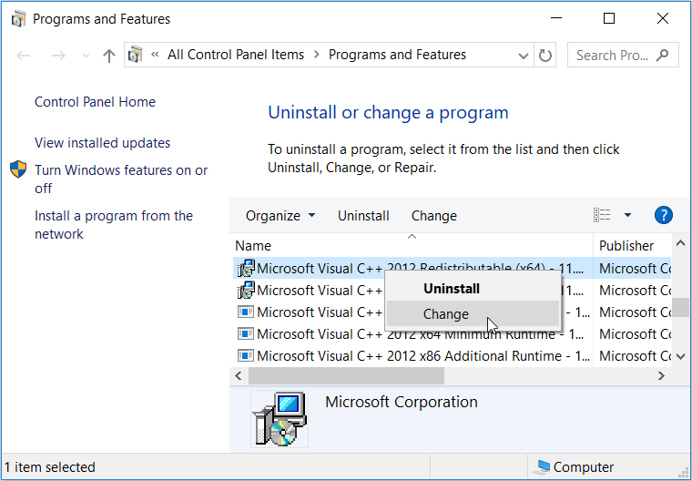 Reinstalar o reparar los programas de Microsoft Visual C++