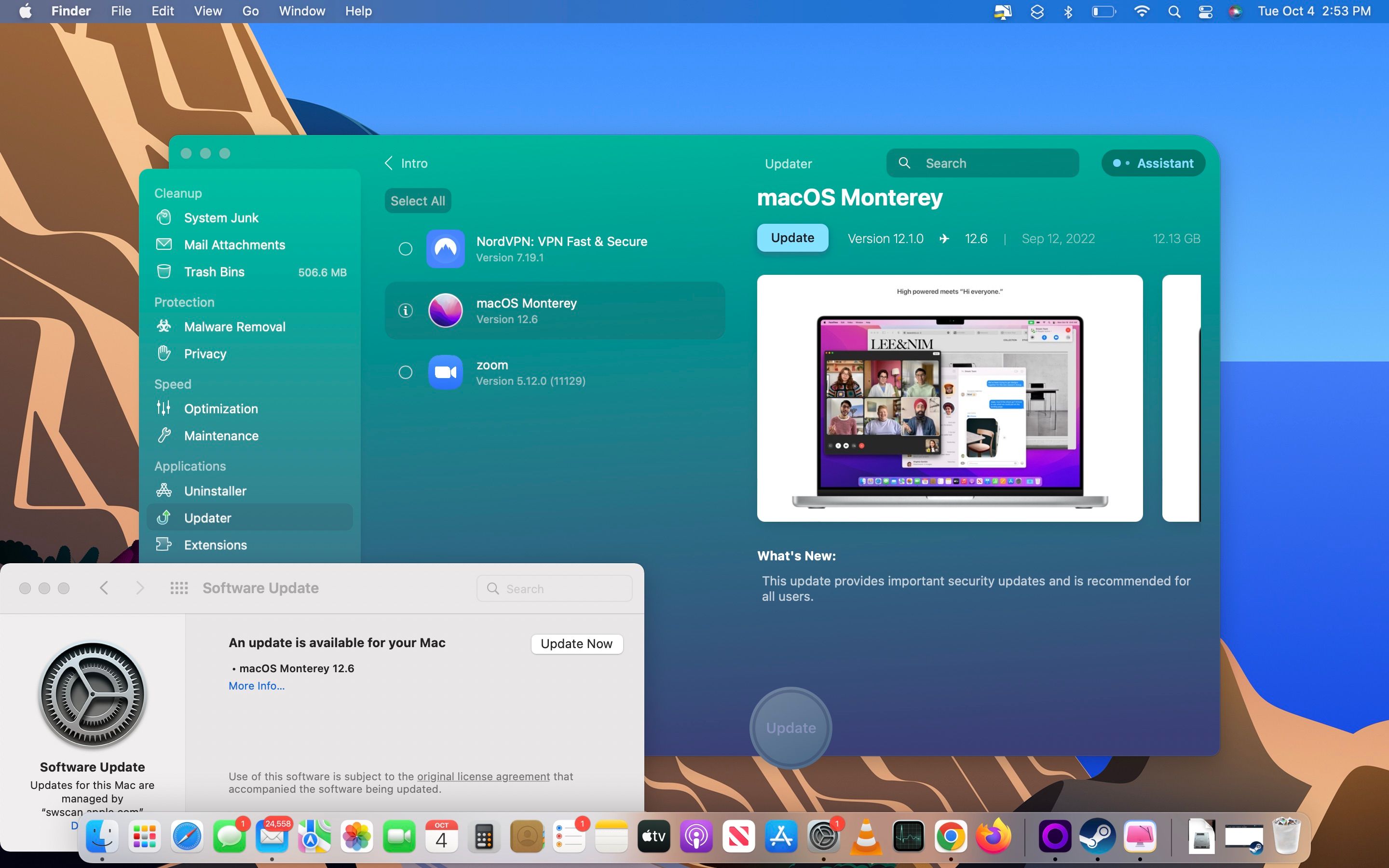 Actualizador intentando actualizar macOS Monterey en CleanMyMac X