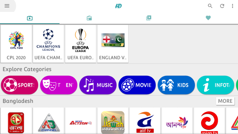 Explore las categorías en la aplicación HD Streamz
