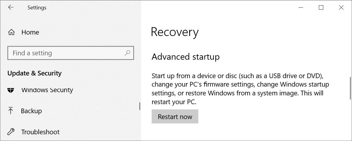 Windows  10 Inicio avanzado de recuperación