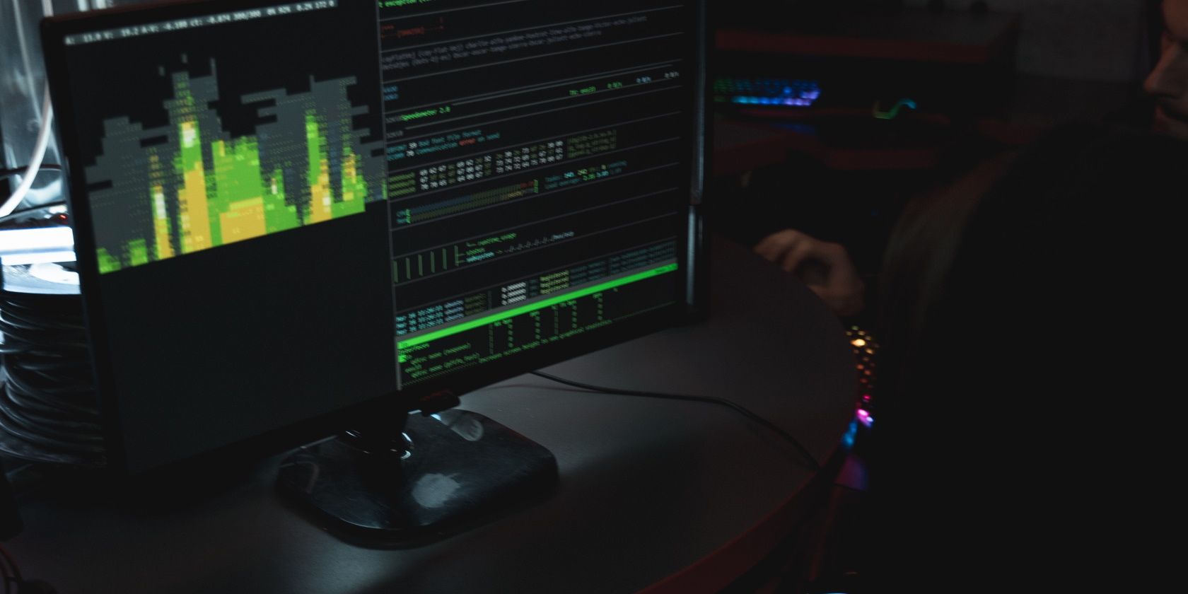 Hacker at desktop computer