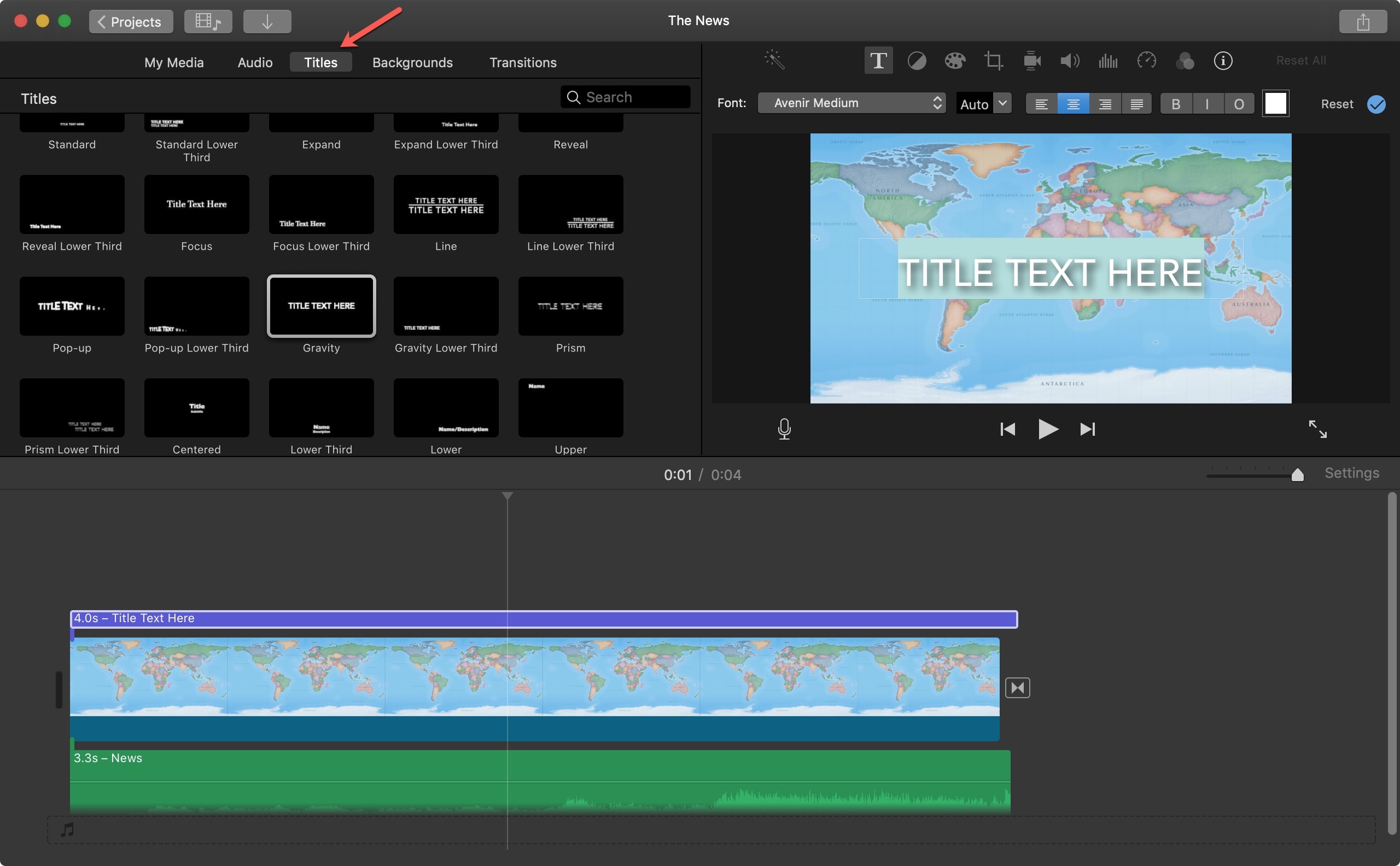 Agregar un título iMovie Mac