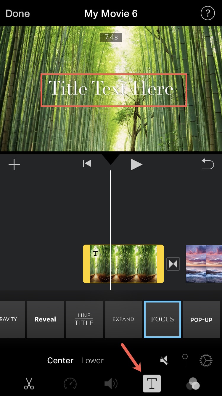 Agregar un título iPhone iMovie